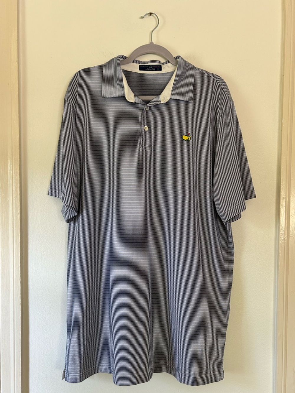 Master’s Clubhouse Collection Golf Polo Blue White Stripe Shirt XXL